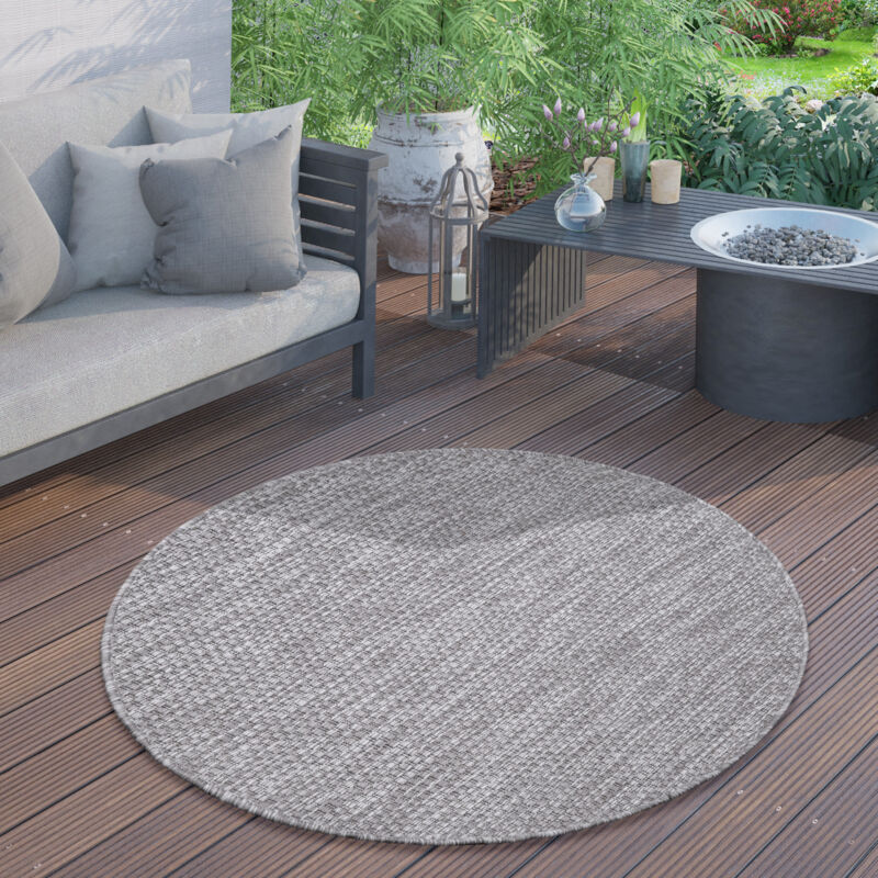 Paco Home - Tapis Extérieur Rond Résistant Intempéries Balcon Terrasse Cuisine Monochrome Gris, 120 cm rond
