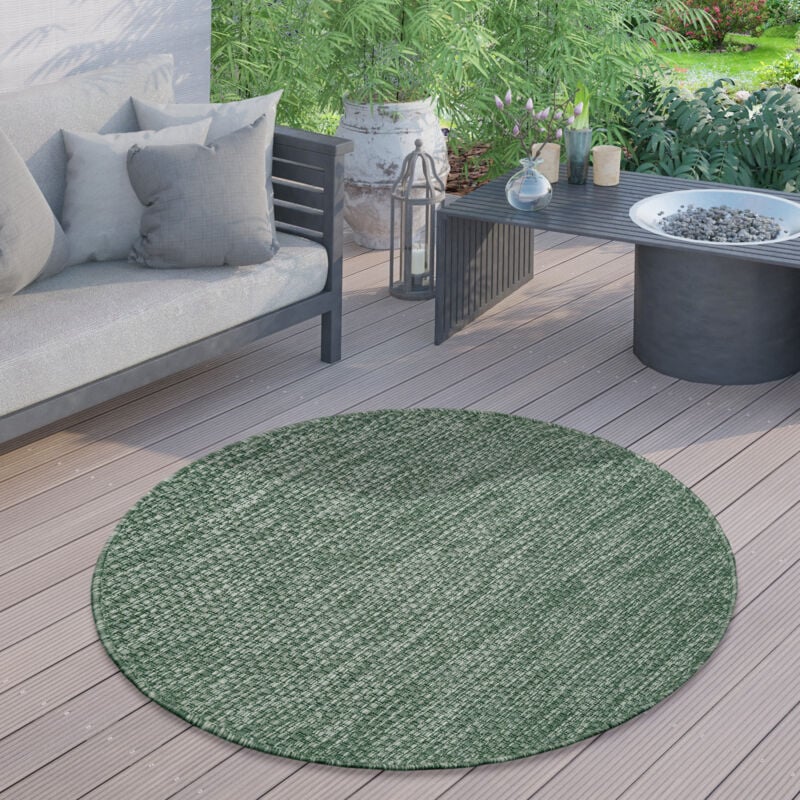 Paco Home - Tapis Extérieur Rond Résistant Intempéries Balcon Terrasse Cuisine Monochrome Vert, 120 cm rond