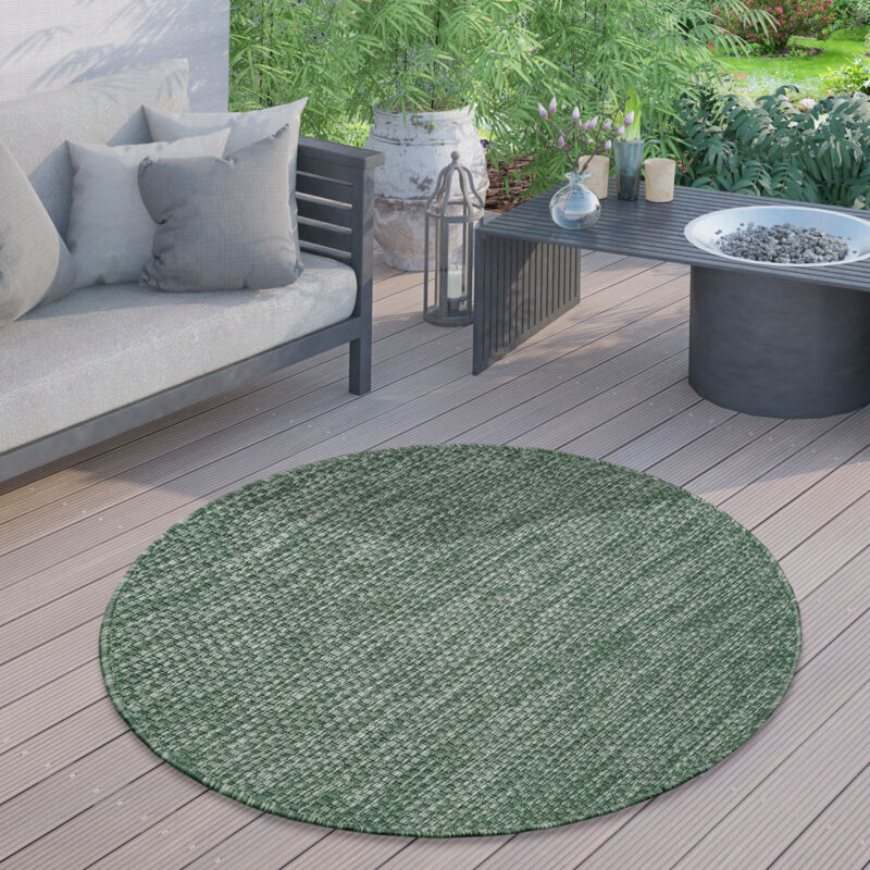 Paco Home - Tapis Extérieur Rond Résistant Intempéries Balcon Terrasse Cuisine Monochrome Vert, 160 cm rond