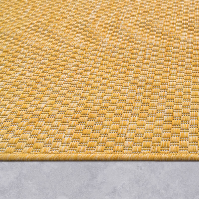Paco Home - Tapis Extérieur Rond Résistant Intempéries Balcon Terrasse Cuisine Monochrome Jaune, 200 cm rond