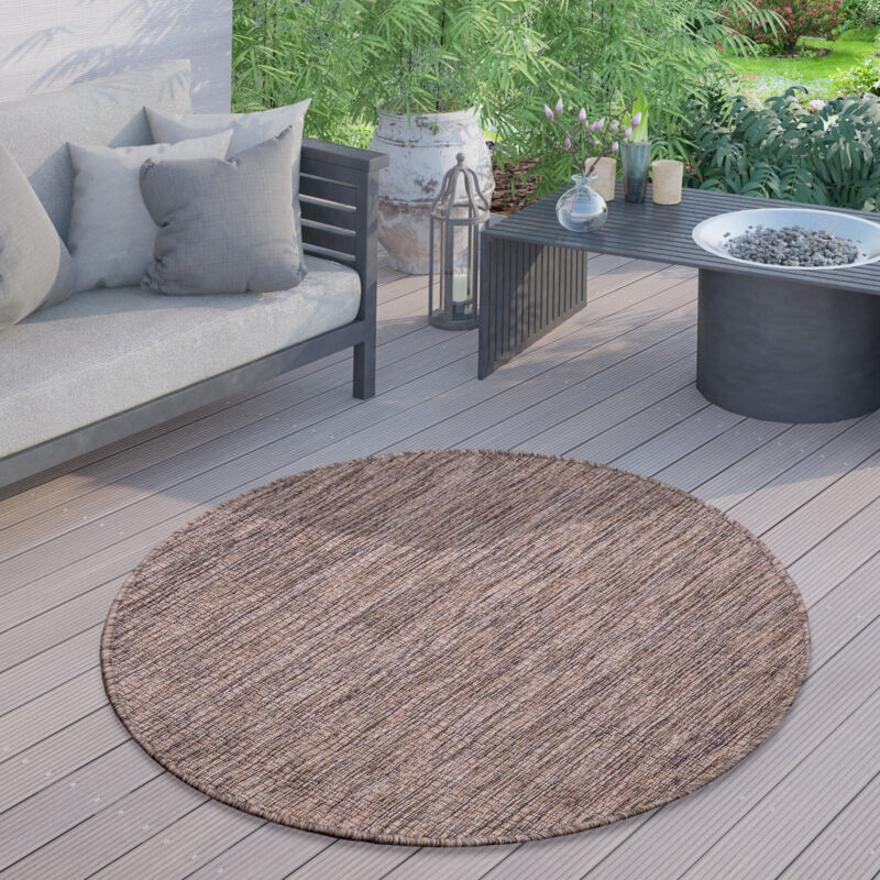 Paco Home - Tapis Extérieur Rond Résistant Intempéries Balcon Terrasse Cuisine Monochrome Taupe, 200 cm rond