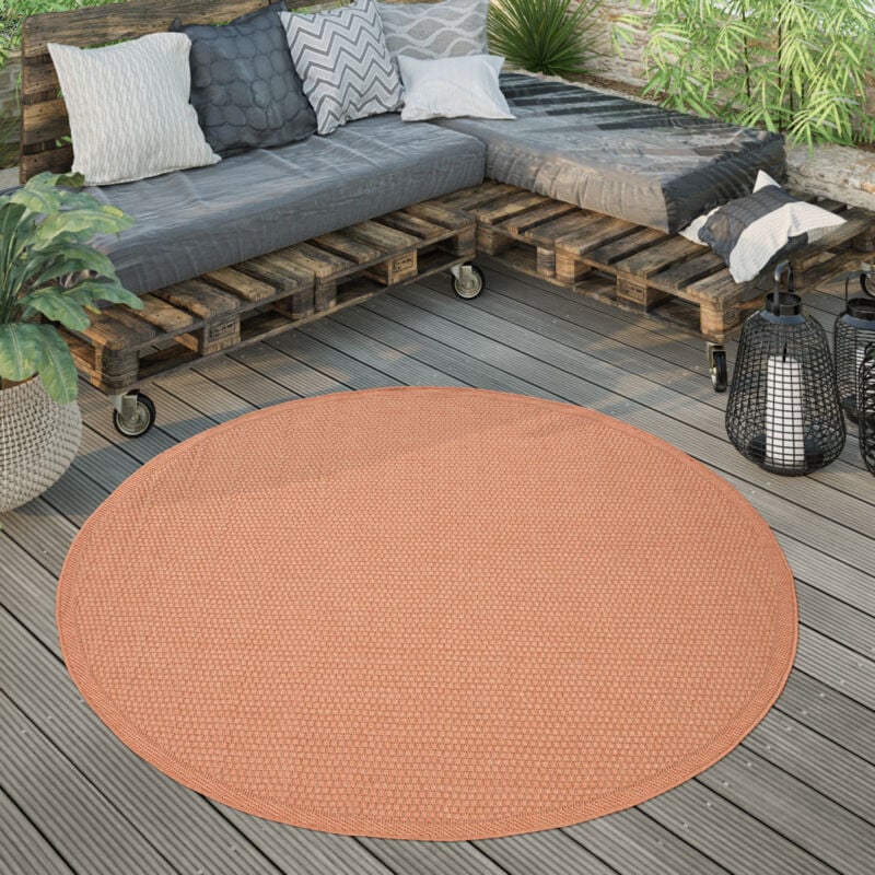 Paco Home - Tapis Extérieur Rond Résistant Intempéries Balcon Terrasse Cuisine Monochrome 160 cm rond, Rouille