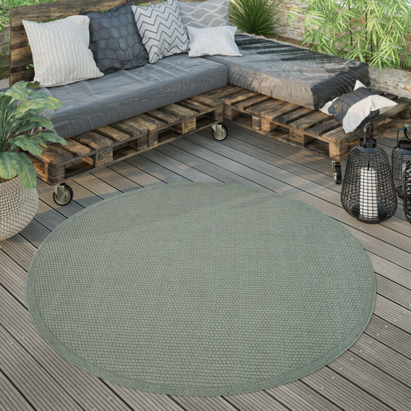 Paco Home Tapis Extérieur Rond Résistant Intempéries Balcon Terrasse Cuisine Monochrome Vert, 160 cm rond