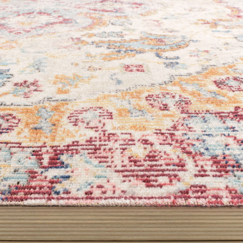 Paco Home - Tapis Exterieur Terrasse Balcon Cuisine Motif Oriental Vintage Coral Rose Beige 200 cm rond