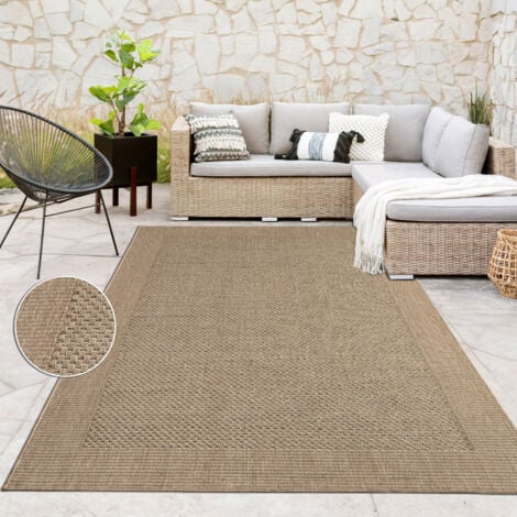 Paco Home Tapis Exterieur Terrasse Balcon Tapis Cuisine Avec Bordure Aspect Sisal Uni Beige 120x170 cm