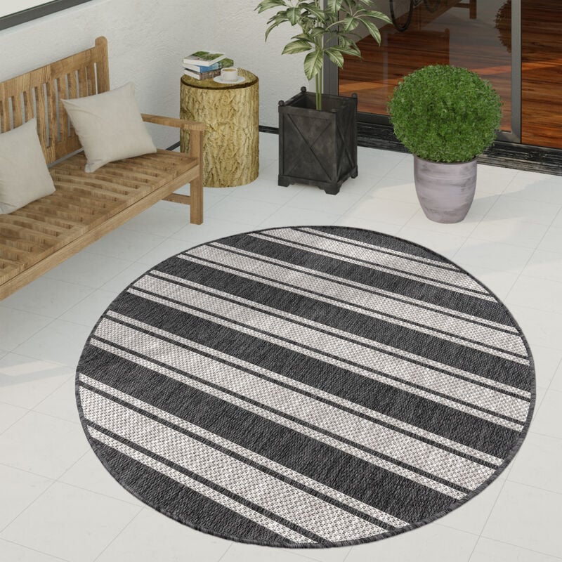 Paco Home Tapis Exterieur Terrasse Balcon Tapis Cuisine Moderne Motif Geometrique Motif Abstrait Gris, 200 cm rond