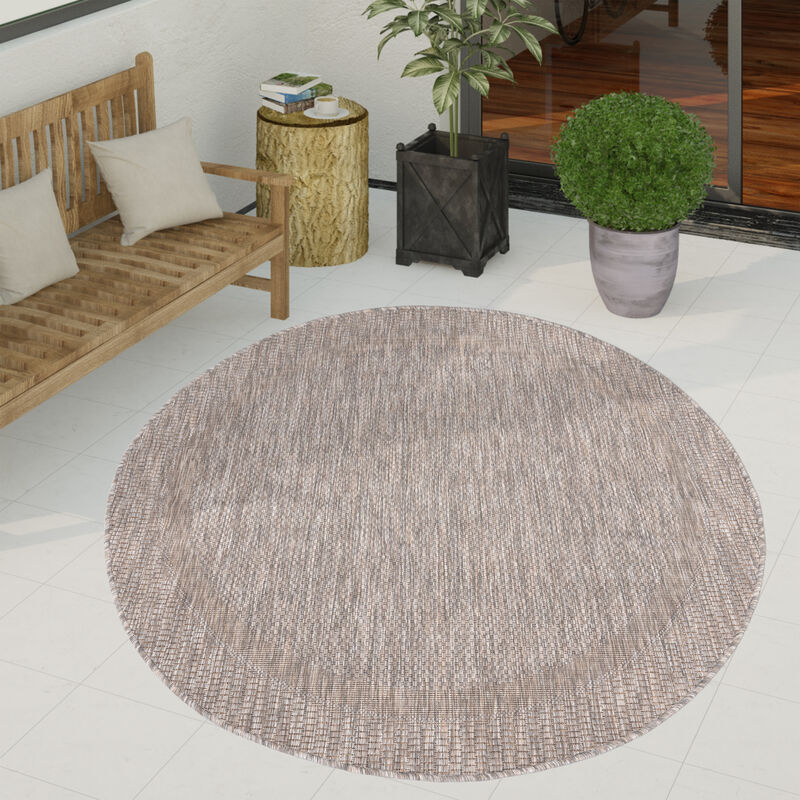 Paco Home - Tapis Exterieur Terrasse Balcon Tapis Cuisine Moderne Motif Geometrique Motif Abstrait 120 cm rond, Naturelle