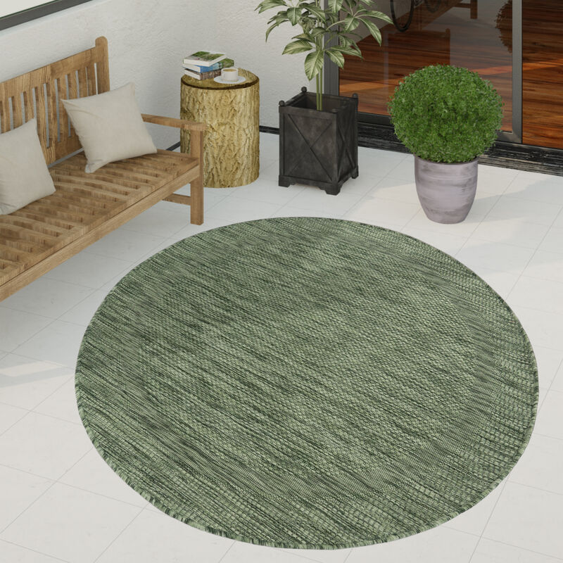 Paco Home - Tapis Exterieur Terrasse Balcon Tapis Cuisine Moderne Motif Geometrique Motif Abstrait Vert, 120 cm rond