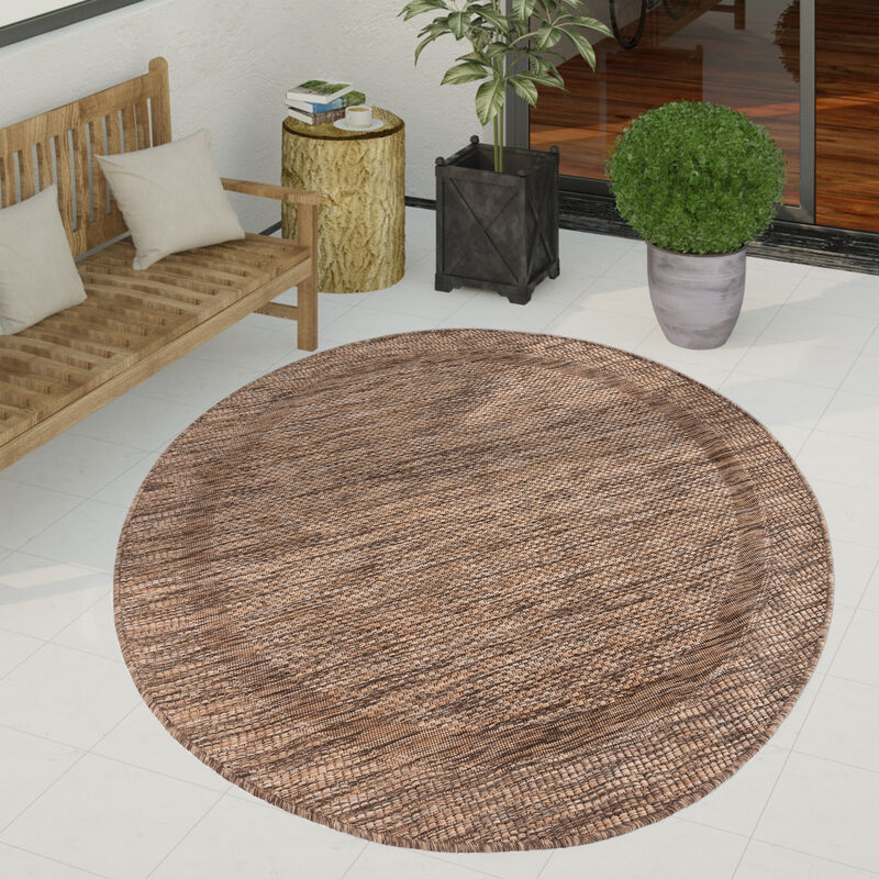 Paco Home - Tapis Exterieur Terrasse Balcon Tapis Cuisine Moderne Motif Geometrique Motif Abstrait Marron, 120 cm rond