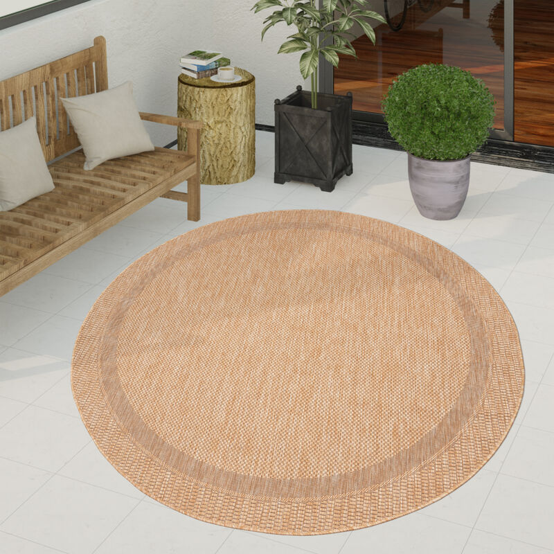 Paco Home - Tapis Exterieur Terrasse Balcon Tapis Cuisine Moderne Motif Geometrique Motif Abstrait Beige, 120 cm rond
