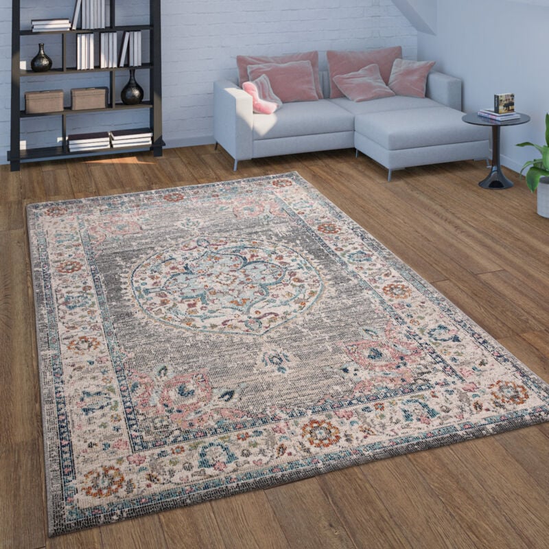 Paco Home - Tapis Extérieur Terrasse Balcon Tapis Cuisine Oriental Vintage Moderne Gris 80x150 cm