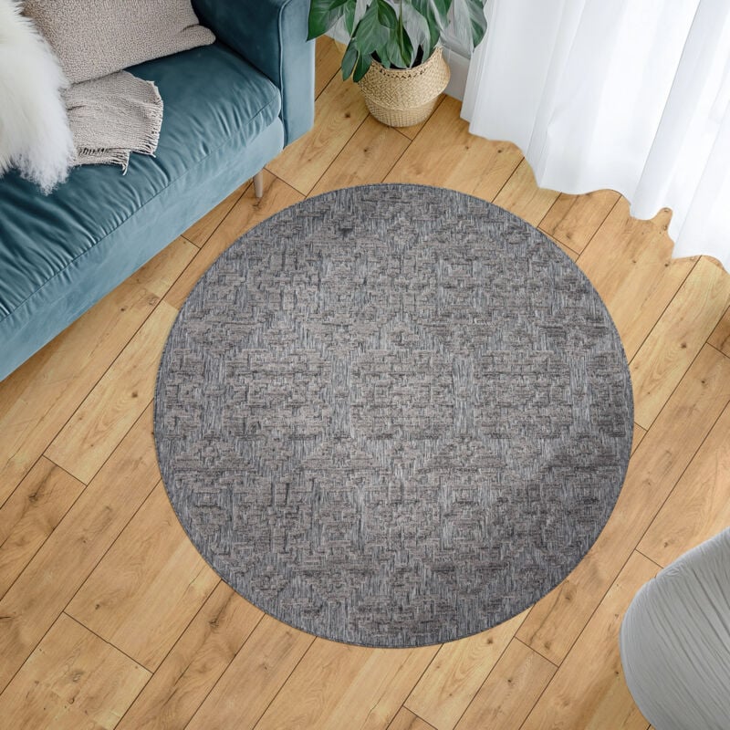 Paco Home - Tapis Exterieur Terrasse Balcon Tapis Cuisine Ornements Scandinave 3D Anthracite 160 cm rond