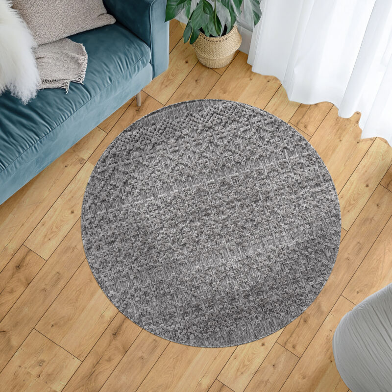 Paco Home - Tapis Exterieur Terrasse Balcon Tapis Cuisine Scandinave Geometrique Anthracite 200 cm rond