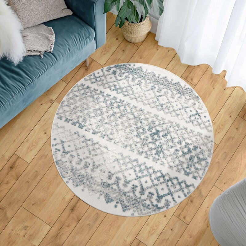 Paco Home - Tapis Exterieur Terrasse Balcon Tapis Cuisine Scandinave Geometrique Turquoise 160 cm rond