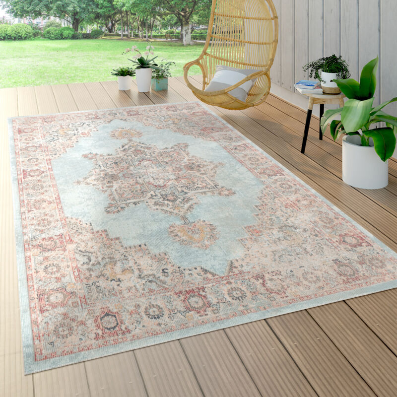 Paco Home - Tapis Exterieur Terrasse Balcon Tapis Motif Marocain Ornements Mandala Turquoise 160x230 cm