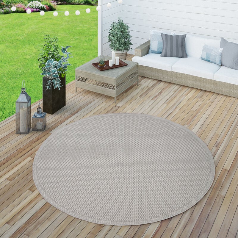 Paco Home - Tapis Extérieur Terrasse Et Balcon Tapis Cuisine Monochrome Moderne Crème Beige 160 cm rond