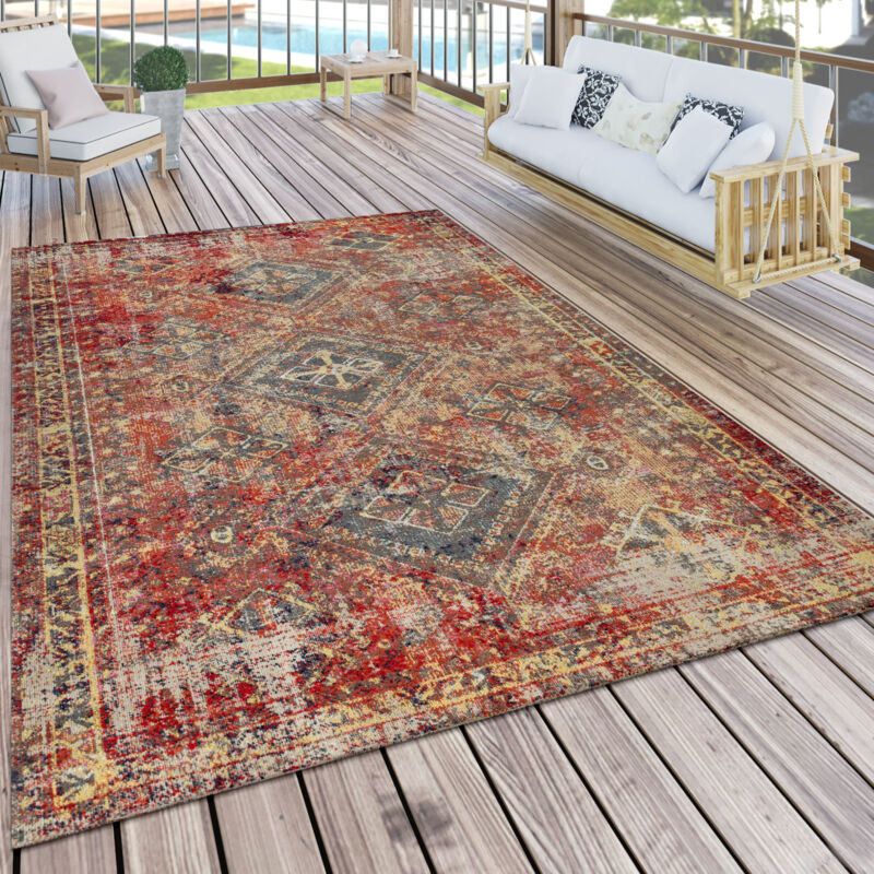 Paco Home - Tapis Extérieur Terrasse Rouge Balcon Oriental Design Résistant aux intempéries 120x170 cm