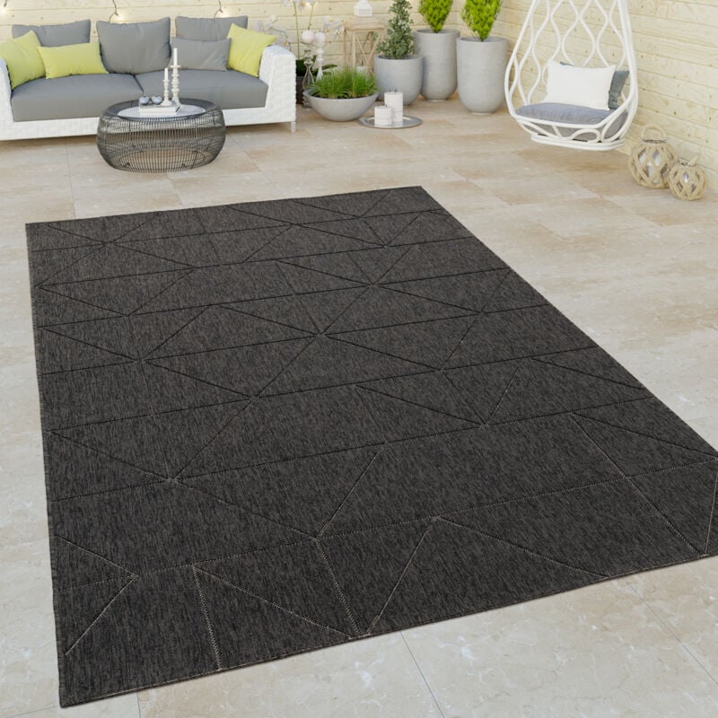 Paco Home - Tapis Exterieur Terrasse Salon Cuisine Abstrait Motif Geometrique 3D Anthracite Anthracite 80x150 cm