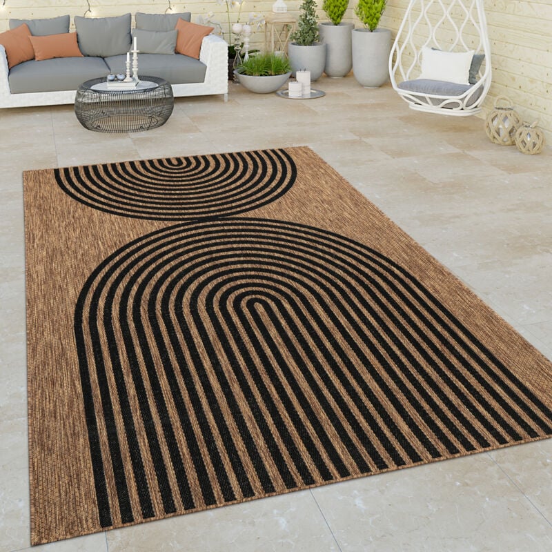 Paco Home - Tapis Exterieur Terrasse Salon Cuisine Boho Geometrique Ethnique Noir Marron 160x220 cm