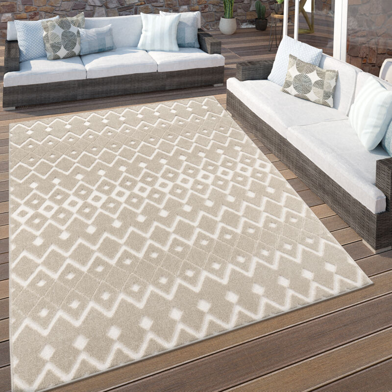 Tapis Exterieur Terrasse Salon Cuisine Boho Scandinave Geometrique 3D Beige 60x100 cm - Paco Home