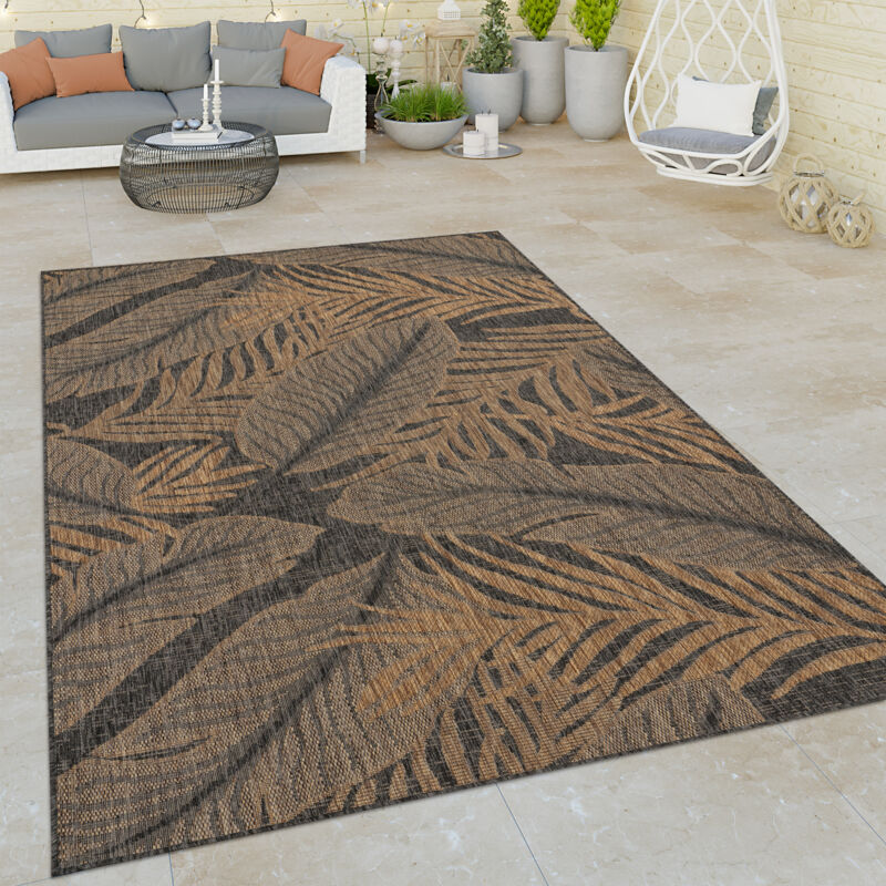 Paco Home - Tapis Exterieur Terrasse Salon Cuisine Fleuri Motif Fleurs Beige Anthracite 120x160 cm