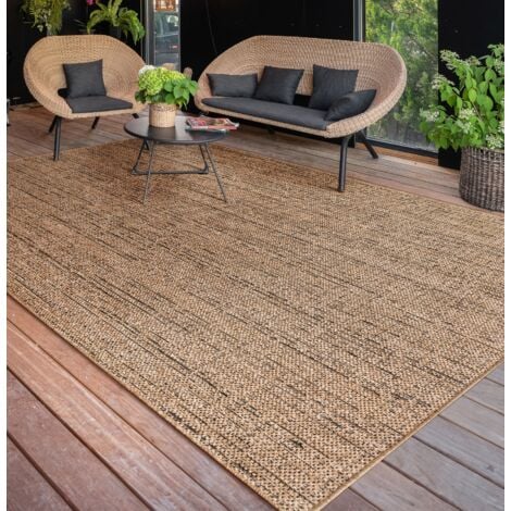 Paco Home Tapis Exterieur Terrasse Salon Cuisine Lavable En Machine Motif Boho Uni 160x220 cm, Beige