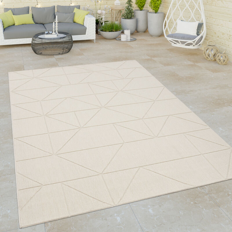 Paco Home - Tapis Exterieur Terrasse Salon Cuisine Motif Abstrait Motif Geometrique 3D Crème Crème 80x150 cm