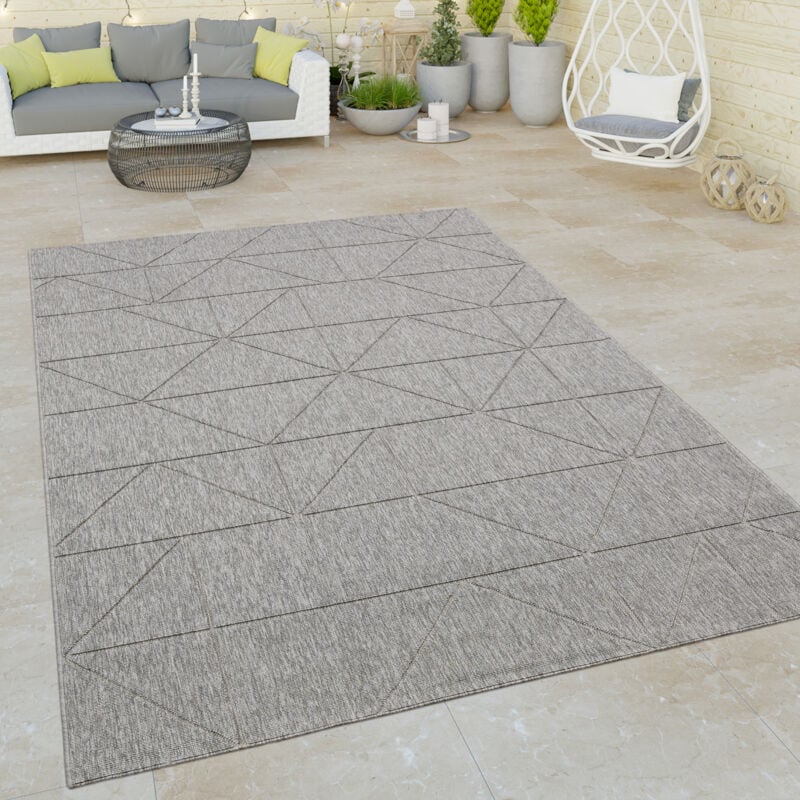 Paco Home Tapis Exterieur Terrasse Salon Cuisine Motif Abstrait Motif Geometrique 3D Gris Gris 160x230 cm