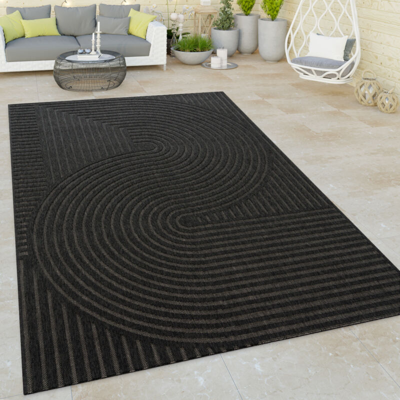 Paco Home - Tapis Exterieur Terrasse Salon Cuisine Motif Abstrait Rayures 3D Anthracite 200x290 cm
