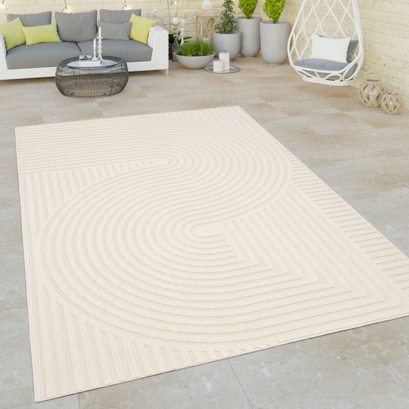 Paco Home - Tapis Exterieur Terrasse Salon Cuisine Motif Abstrait Rayures 3D Crème Crème 80x150 cm