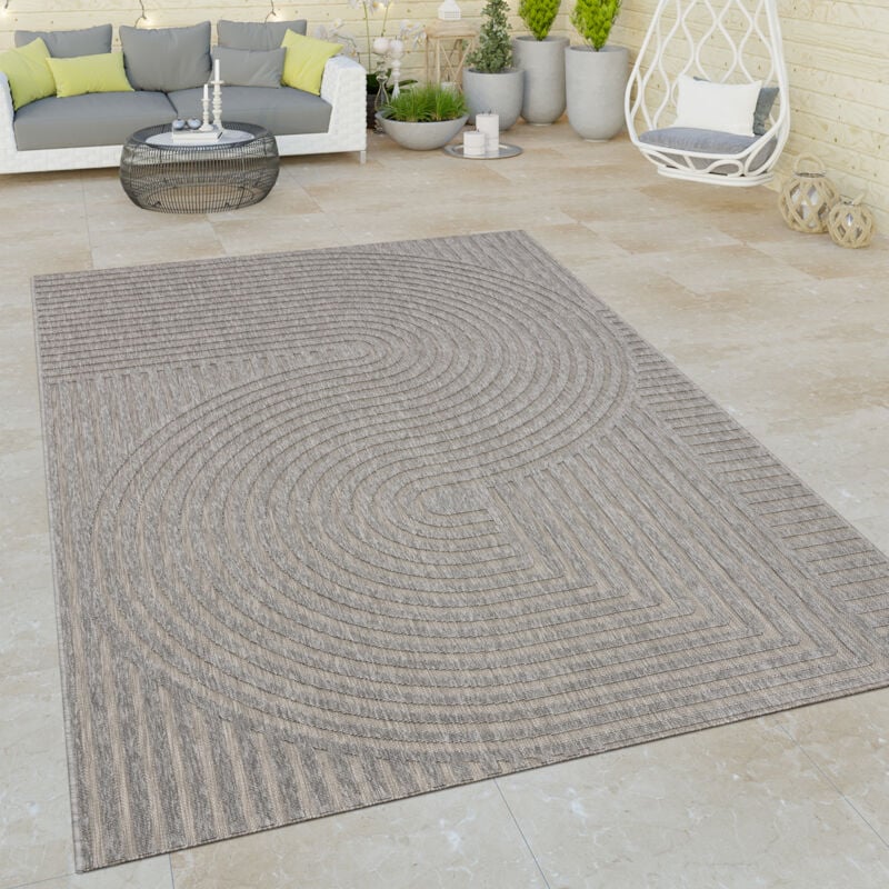 Paco Home - Tapis Exterieur Terrasse Salon Cuisine Motif Abstrait Rayures 3D Gris Gris 80x150 cm