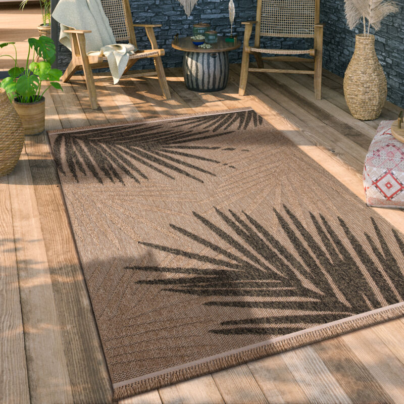 Tapis Exterieur Terrasse Salon Cuisine Motif Boho Motif Fleuri Geometrique 80x150 cm, Beige 2 - Paco Home