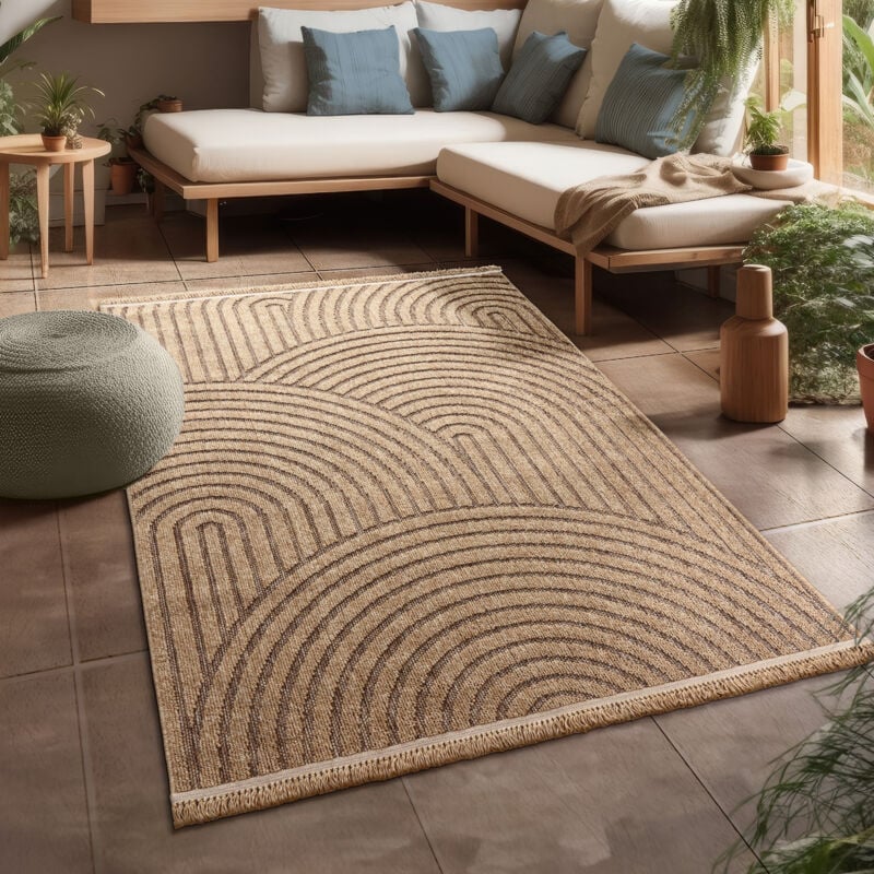 Paco Home - Tapis Exterieur Terrasse Salon Cuisine Motif Boho Motif Fleuri Geometrique 120x160 cm, Beige 3