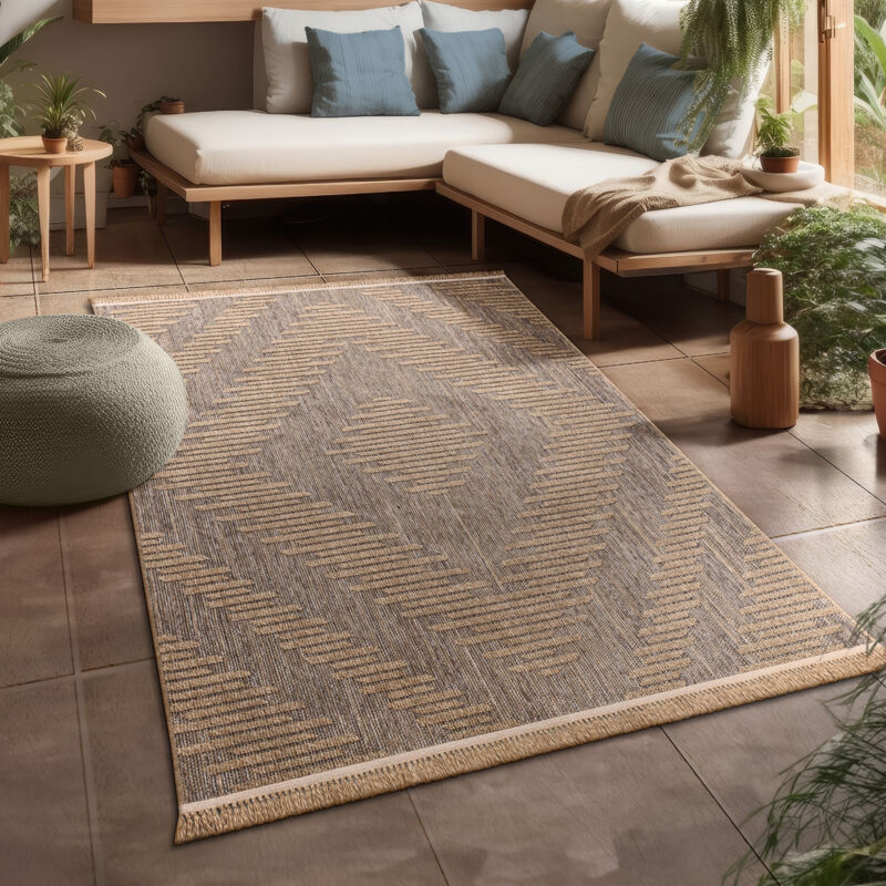 Paco Home - Tapis Exterieur Terrasse Salon Cuisine Motif Boho Motif Fleuri Geometrique 120x160 cm, Beige 4