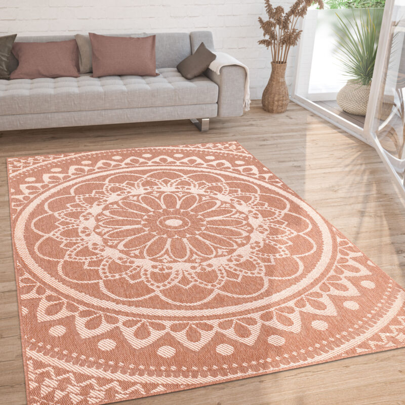 Paco Home - Tapis Exterieur Terrasse Salon Cuisine Motif Oriental Marocain Moderne Ethnique 240x340 cm, Abricot