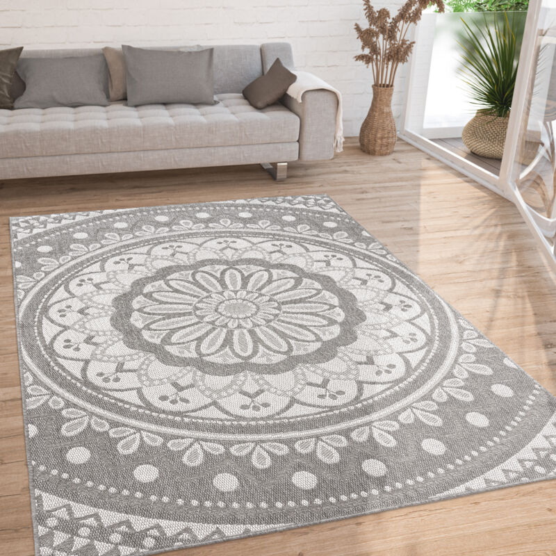 Paco Home - Tapis Exterieur Terrasse Salon Cuisine Motif Oriental Marocain Moderne Ethnique 160x220 cm, Gris