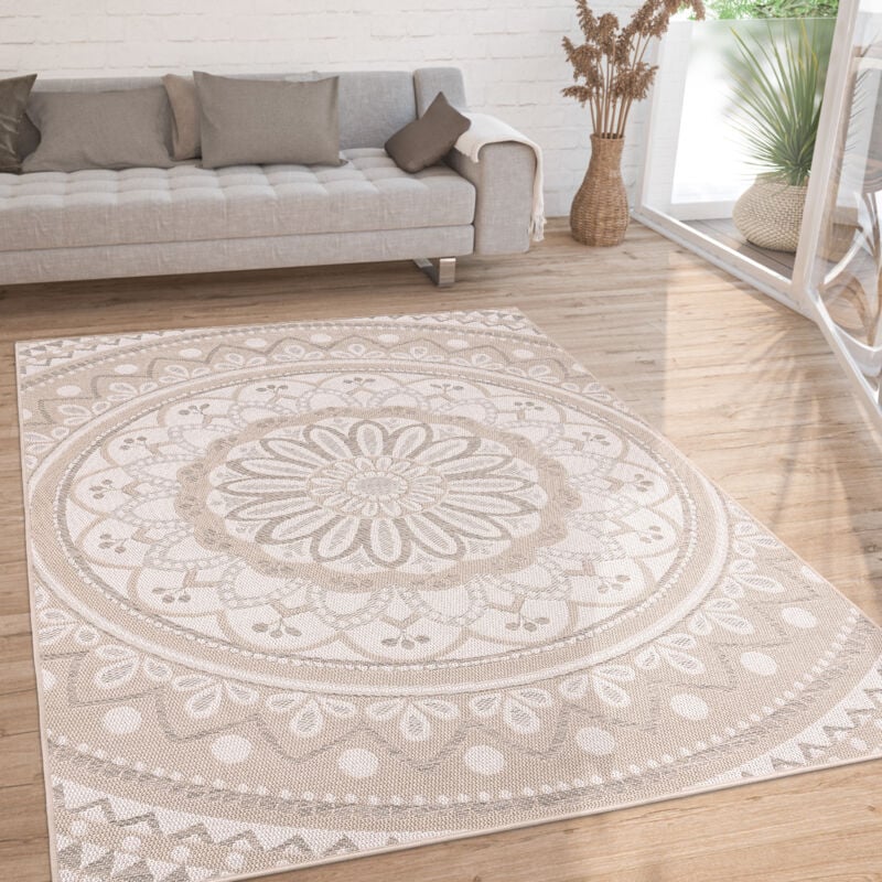 Paco Home - Tapis Exterieur Terrasse Salon Cuisine Motif Oriental Marocain Moderne Ethnique 200x280 cm, Sable