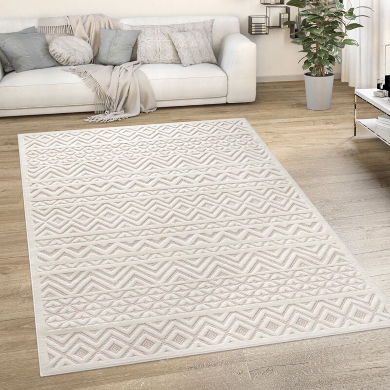 Paco Home - Tapis Exterieur Terrasse Salon Cuisine Motif Scandinave Motif Ethnique Uni 80x150 cm, Crème