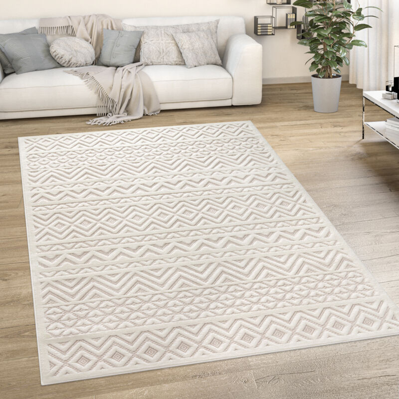 Paco Home - Tapis Exterieur Terrasse Salon Cuisine Motif Scandinave Motif Ethnique Uni 120x160 cm, Crème