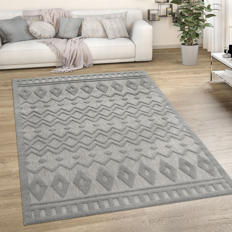Paco Home - Tapis Exterieur Terrasse Salon Cuisine Motif Scandinave Motif Ethnique Uni 60x100 cm, Gris 3