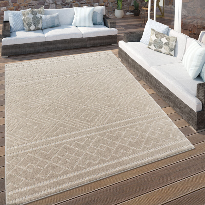 Paco Home - Tapis Exterieur Terrasse Salon Cuisine Scandinave Boho Motif Geometrique Beige 80x250 cm