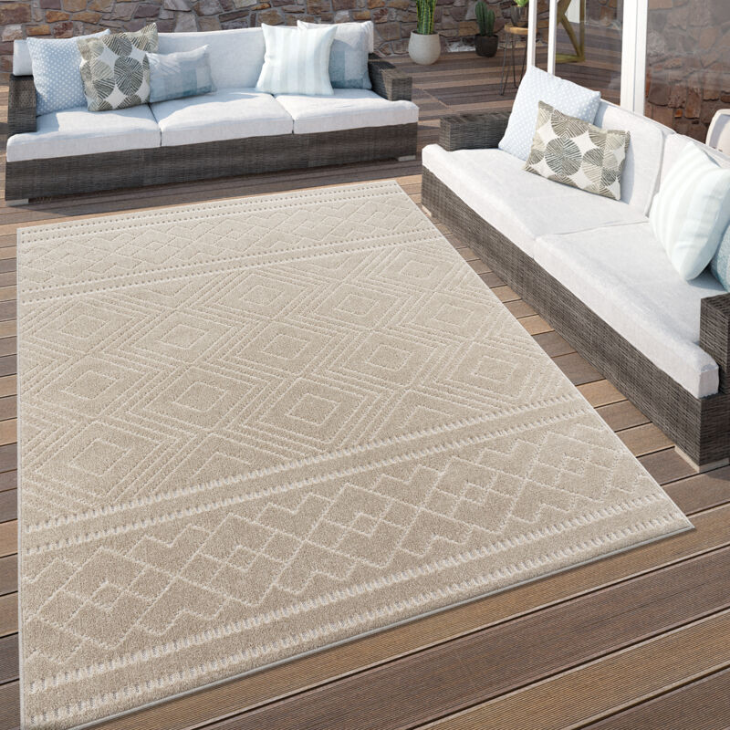 Tapis Exterieur Terrasse Salon Cuisine Scandinave Boho Motif Geometrique Beige 60x100 cm - Paco Home