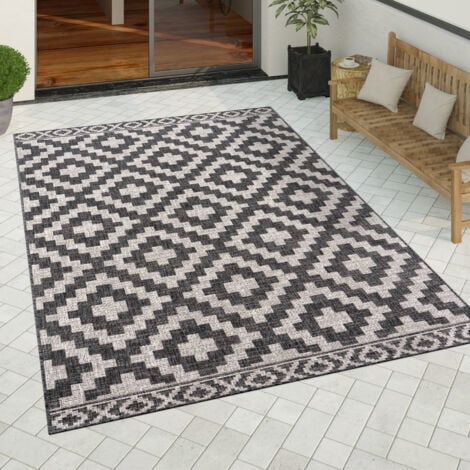 Paco Home Tapis Exterieur Terrasse Salon Cuisine Scandinave Geometrique Moderne Ethnique 60x100 cm, Anthracite