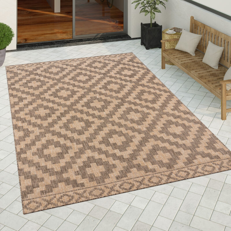 Tapis Exterieur Terrasse Salon Cuisine Scandinave Geometrique Moderne Ethnique 80x250 cm, Beige - Paco Home