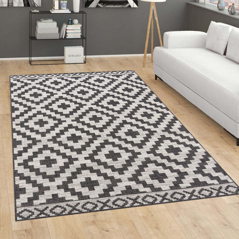 Paco Home - Tapis Exterieur Terrasse Salon Cuisine Scandinave Geometrique Moderne Ethnique Noir, 240x340 cm