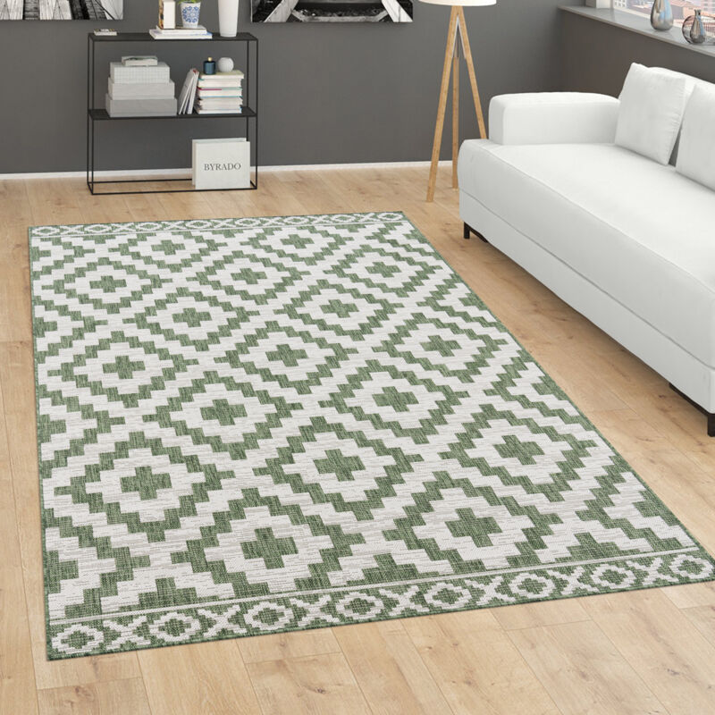 Paco Home - Tapis Exterieur Terrasse Salon Cuisine Scandinave Geometrique Moderne Ethnique 160x220 cm, Vert