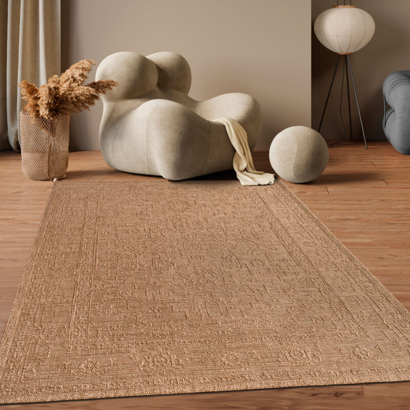 Paco Home - Tapis Exterieur Terrasse Salon Cuisine Vintage Oriental Lavable En Machine 80x150 cm, Beige 2