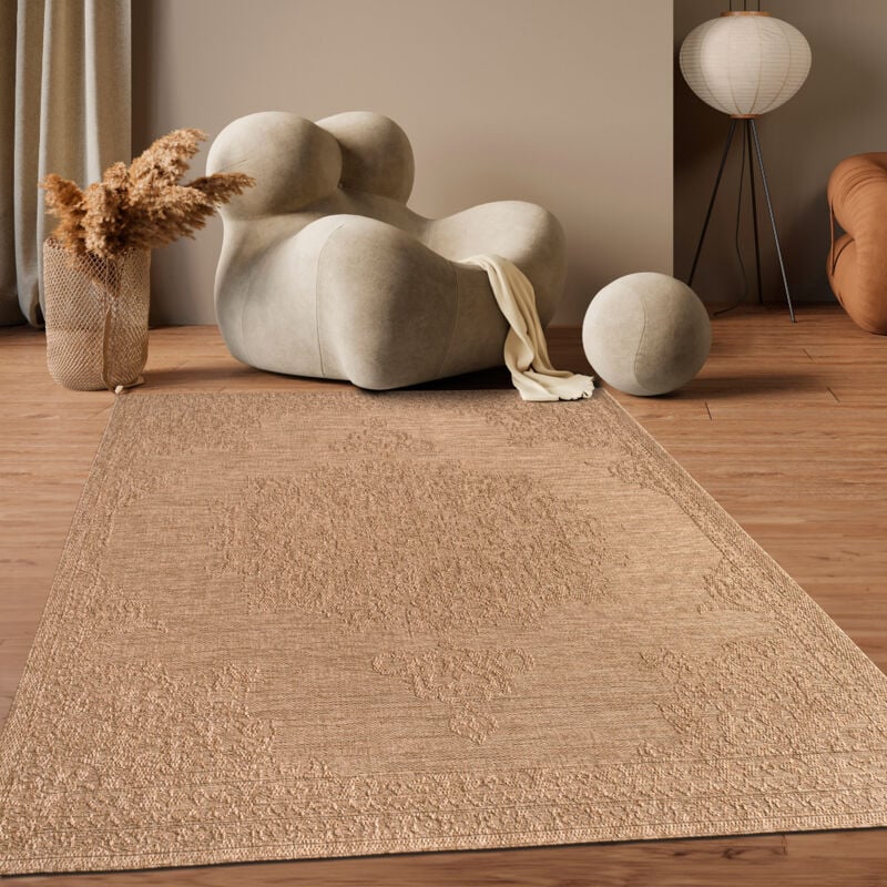 Paco Home - Tapis Exterieur Terrasse Salon Cuisine Vintage Oriental Lavable En Machine 160x220 cm, Beige