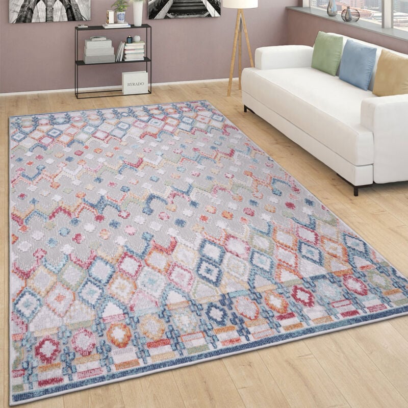 Paco Home - Tapis Exterieur Terrasse Salon Scandinave Ethnique Geometrique Abstrait 3D 160x220 cm, Multicolore 2