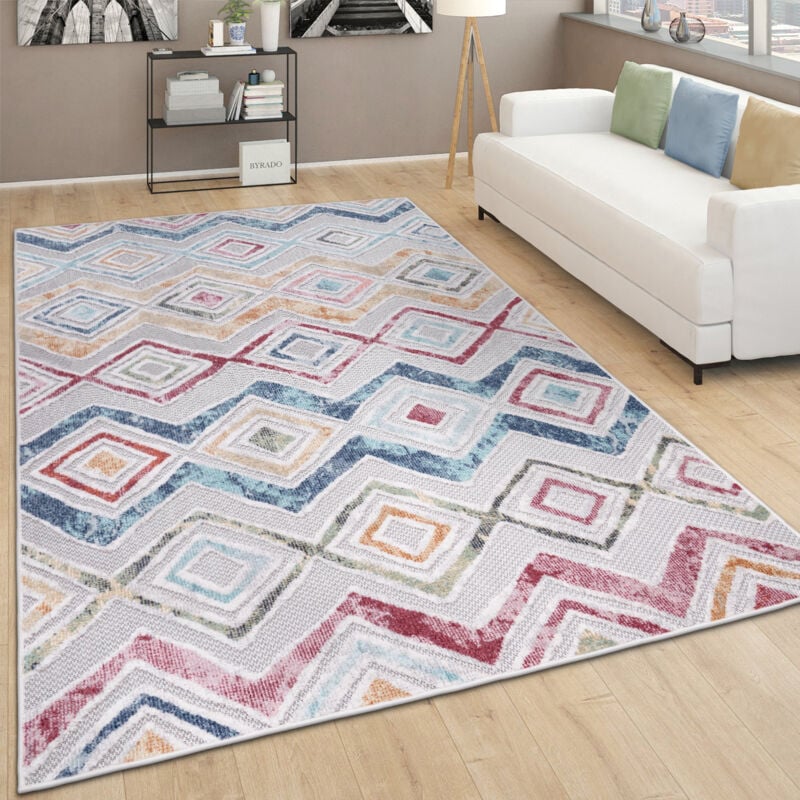 Paco Home - Tapis Exterieur Terrasse Salon Scandinave Ethnique Geometrique Abstrait 3D 120x160 cm, Multicolore 5